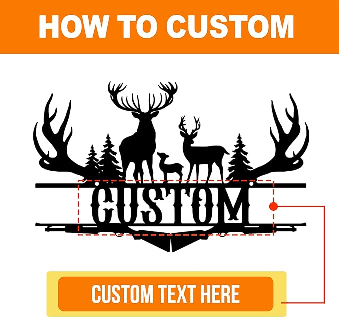 Custom Deer Family Name Sign, Personalized Metal Hunting Sign, Rustic Cabin decor, Deer Wall Decor for Home/Bedroom/Kitchen, Hunter's Gift, Wildlife Lover's Gift, Cabin Gift