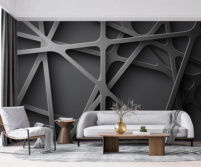 -3D Black Abstract Geometric Wallpaper Bedroom Living Room 140" x 91" (Not Peel and Stick)