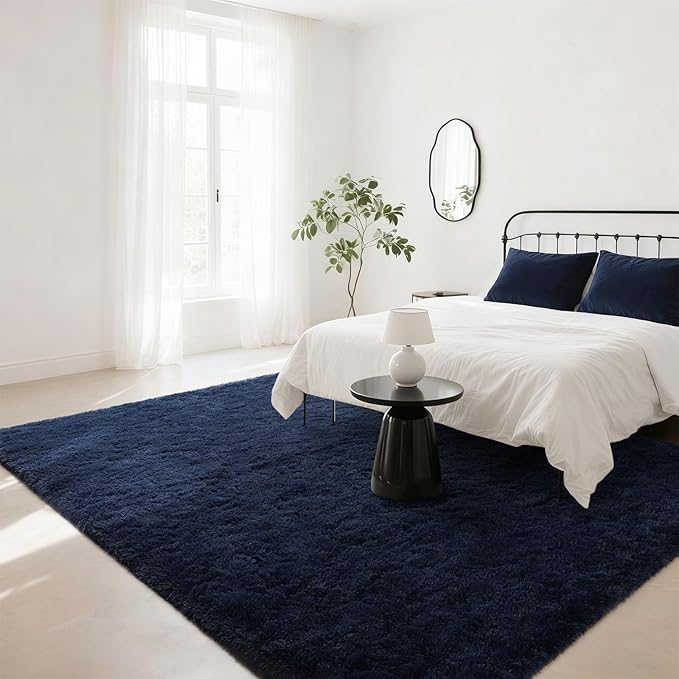 BENRON Navy Blue Fluffy Rugs for Living Room Bedroom 4x6, Soft Plush Fuzzy Shaggy Rugs for Kids Girls Boys Room Decor, Washable Indoor Floor Carpets