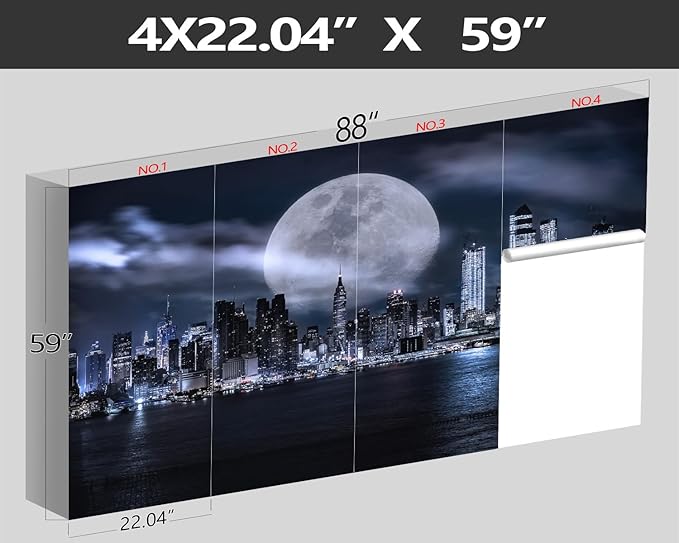 XMPMBM-Grey City Night View The Moon Nursery Room Fabric Wallpaper Living Room Bedroom Bathroom Wall Mural-W 88" X H 59"（36 Square Foot）