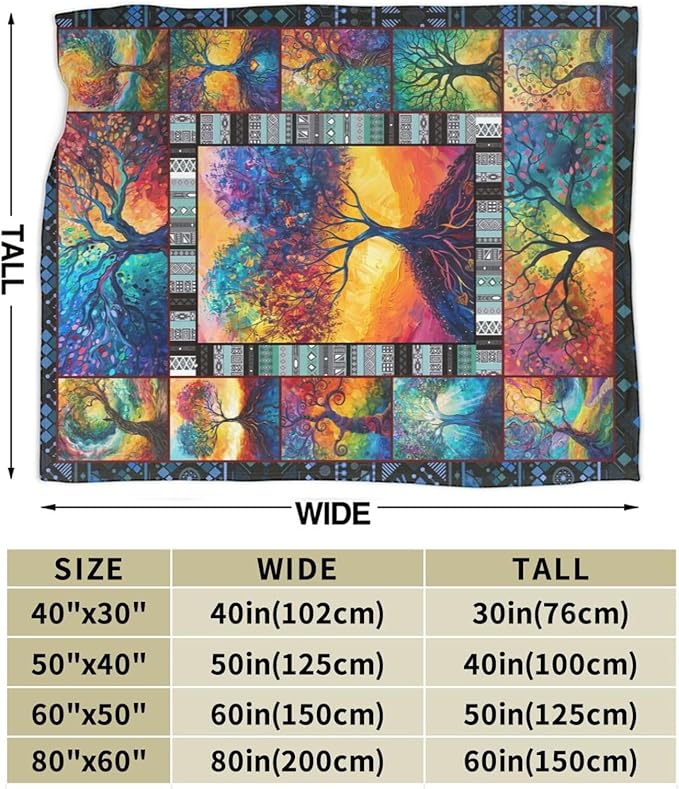Tree Blanket Colorful Tree Throw Blanket Tree of Life Flannel Stuff Merch Cozy Decor Fleece Soft Plush Fuzzy Warm Lightweight Bedding Gifts for Kids Women Men Girls Couch 80"X60"