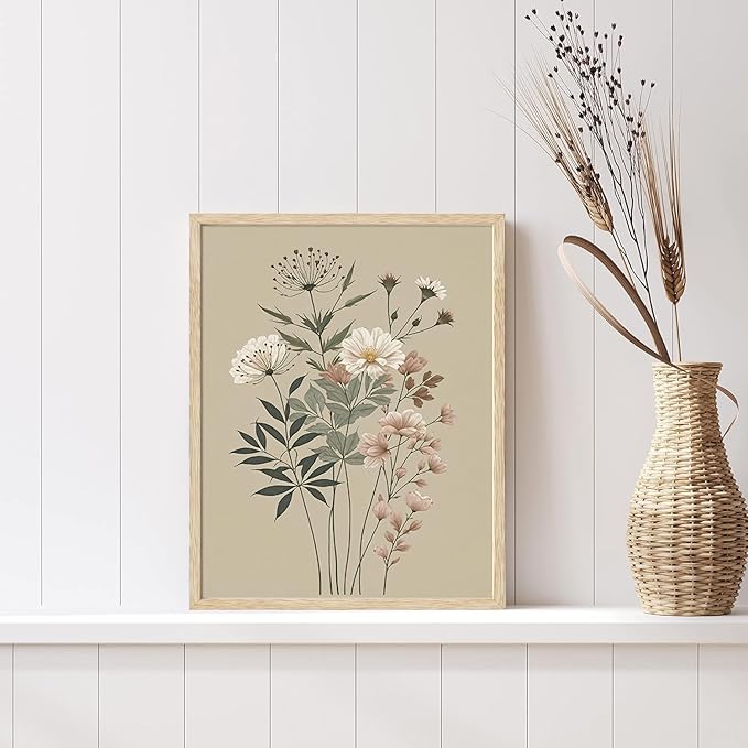 CHMMART 3 Piece Botanical Floral Framed Wall Art Vintage Flower Canvas Art Prints Wildflower Pictures Wall Decor Nature Painting Artwork for Living Room Bedroom Bathroom 12x16in
