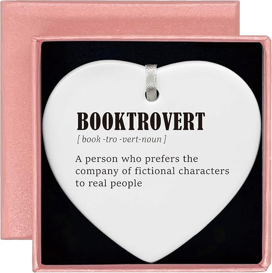 Heart Shaped Christmas Ornament-Booktrovert Definition Gift-Book Lover Reader Librarian Bookworm Nerd Decor-Personalized Reading Enthusiast Keepsake with Box