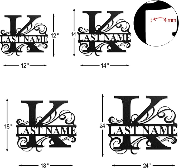 LULLBABYMALL Custom Metal Signs - Last Name Sign, Split Letter Monogram, Letter K, Family Name Wall Art, Outdoor Metal Signs, Personalized Wedding Gift