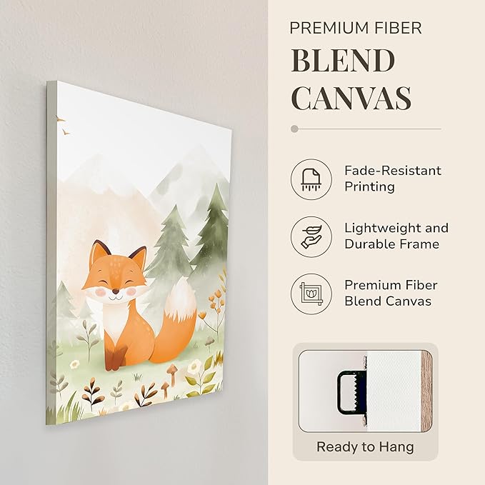 Woodland Nursery Wall Art – Set of 3 Neutral 12×16” Animal Canvas Prints (Deer, Bear, Fox), Printed from Original Hand-Drawn Illustrations, Framed & Ready-to-Hang Baby Room Decor for Boys & Girls