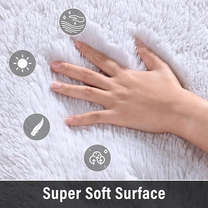 Merelax Soft Modern Indoor Large Shaggy Rug for Livingroom Bedroom Dorm Kids Room Home Decor, Non-Slip Plush Fluffy Furry Fur Area Rugs Comfy Nursery Accent Floor Carpet 9x12 Feet, White
