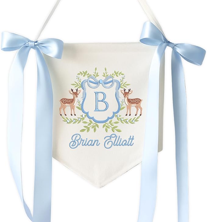 EMBROIDERED Name Baby Banner, Baby Flag with Monogram Name, Personalized Baby Name Sign, Customizable Baby Name, Baby Announcement Sign for Hospital (12)