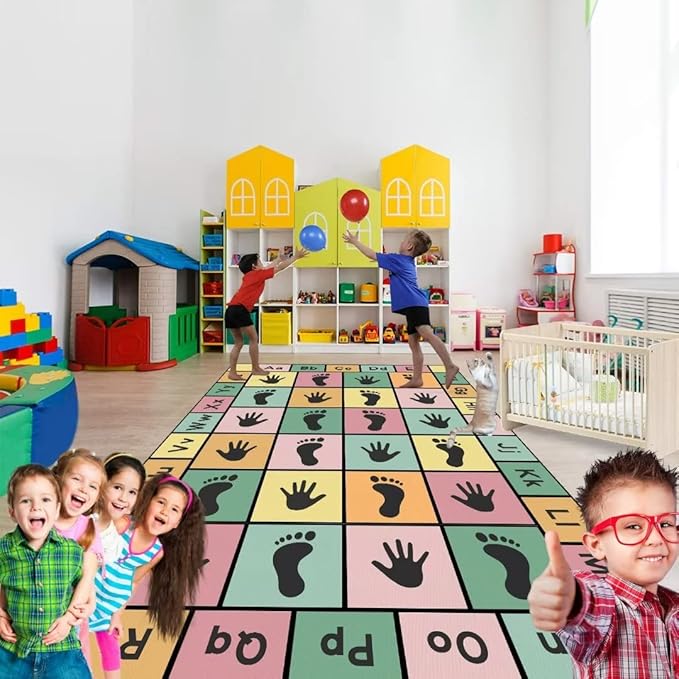 Hopscotch Play Rugs Kids, ABC Alphabet Education Carpet, Playroom Bedroom Living Room Decor Learning mat (Pink,79x118 in)