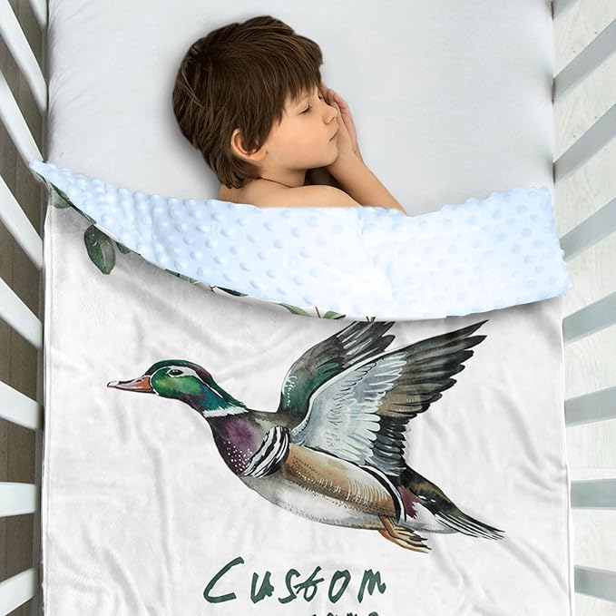 Personalized Baby Blanket with Name – Mallard Pattern Soft Receiving Blanket for Newborn Boys Girls, Custom, Hunting Theme Nursery Decor for Toddlers