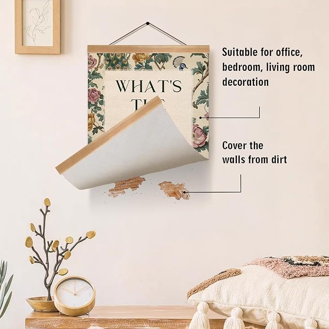 ZTGDA Inspirational Vintage Floral Wall Art –What’s the Best That Could Happen,Quote Linen Canvas Poster, Motivational Hanging Wall Decor for Office, Bedroom, Therapy Room or Study Decor(Happen)