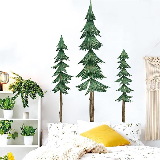 Large Pine Tree Wall Decal Giant Green Tree Wall Stickers Removable Large Forest Decals Peel and Stick Evergreen Trees Decal Woodland Trees Sticker for Living Room Bedroom Home Decor