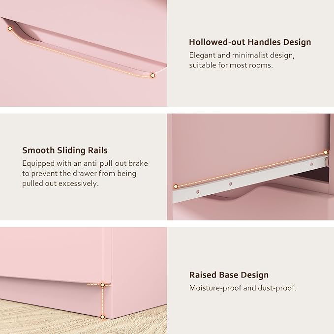 Pink Tall 5 Drawer Dresser for Bedroom with Hidden Storage Design, Large Modern Closet Dressers & Chests of Drawers with Cut-Out Handles, 27.6" L*15.8" W*45.3" H for Bedroom, Living Room, Nursery
