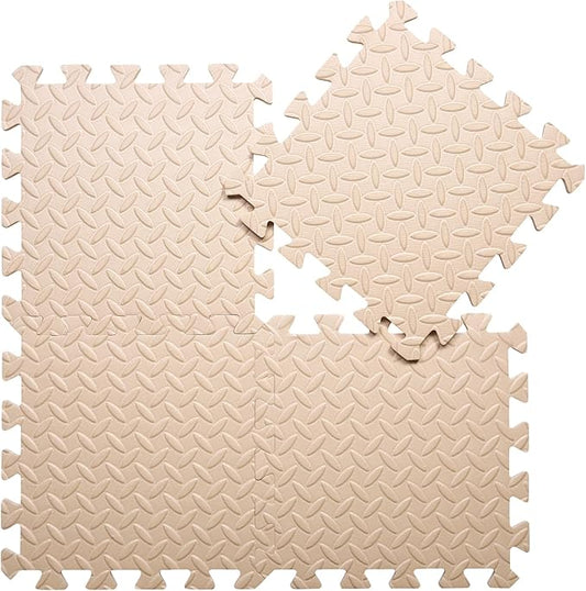 Coolcandy EVA Foam Play Mat, 16 Tiles Colorful Baby Play Mat, Square Kids Playmat with Solid Colored, 0.4" Thickened Interlocking Foam Floor Tiles, Puzzle Play Mat for Baby Lying, Playing (Beige)