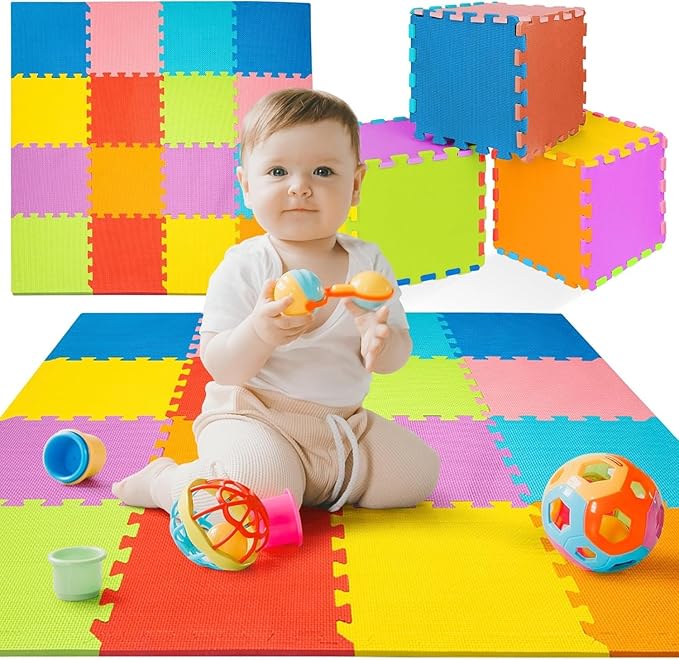 TOYVELT Foam Puzzle Floor Mat for Kids 12x12-32 Interlocking Play Mat Tiles with Colors - Educational Large Puzzle Foam Floor Tiles for Crawling, Non-Toxic