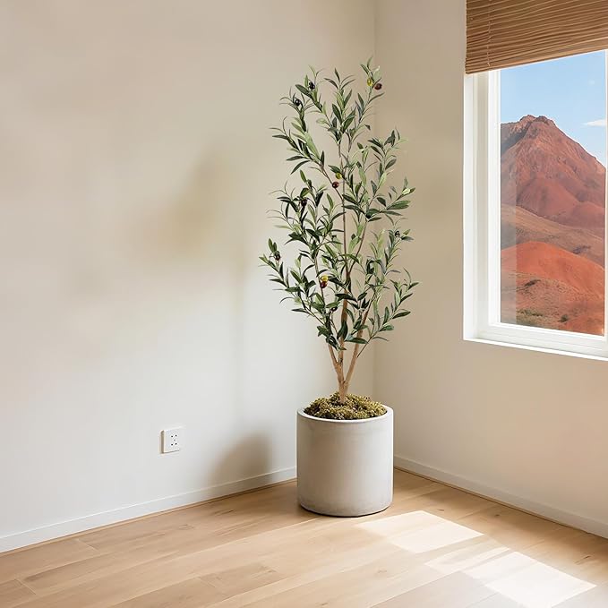 Bellacat Faux Olive Tree 4ft，Olive Trees Artificial Indoor with Natural Wood Trunk and Realistic Leaves and Fruits. 4 Feet(48in) Fake Olive Tree for Home House Office Décor.