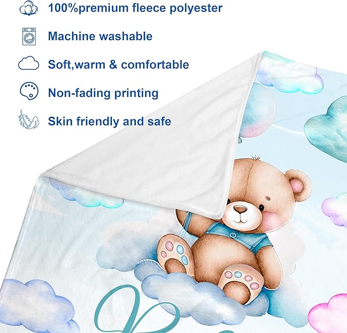 J&SBGFT Custom Baby Blanket with Name, Personalized Receiving Blanket for Boys' Toddlers, Nursery Stroller Crib Decor, 30"x40", Color14