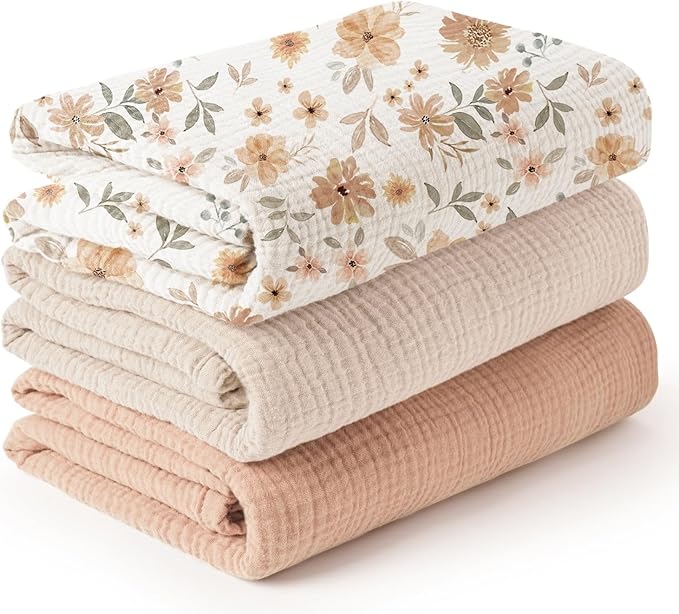 Konssy 3 Pack Muslin Swaddle Blankets for Unisex, Newborn Receiving Blanket, Large 47 x 47 inches, Soft Breathable Muslin Baby Swaddles for Boys & Girls