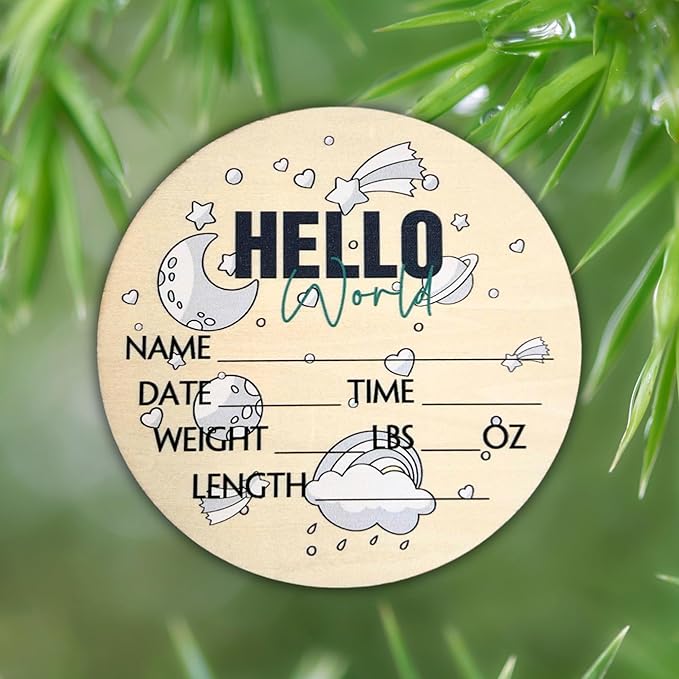 Hello World Newborn Sign 6" - Baby Announcement Sign for Hospital - Welcome Baby Sign - Announcement Board for New Baby - Birth Announcement Sign - Newborn Name Sign - Perfect for Baby Arrival (space 1)