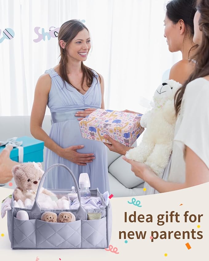 CEI-CEI Baby Diaper Caddy Organizer with Handle, Large Portable Nursery Storage Basket for Newborn Essentials, Changing Table and Car Organizer, Gift for Baby Shower