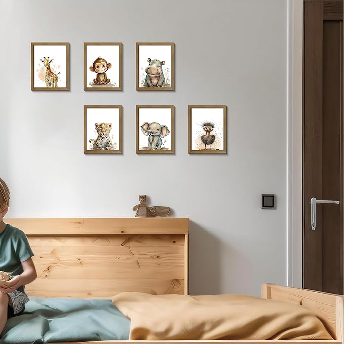 calmart Safari Animals Wall Art - Set of 6 Unframed Wall Prints - Baby Nursery Decor for Boys Girls