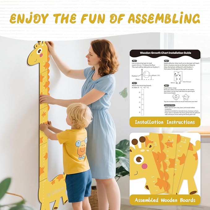 Personalized Name Growth Chart for Kids – Giraffe Height Chart for Boys and Girls, Wooden Height Chart Measuring Board 63" x 15.3"