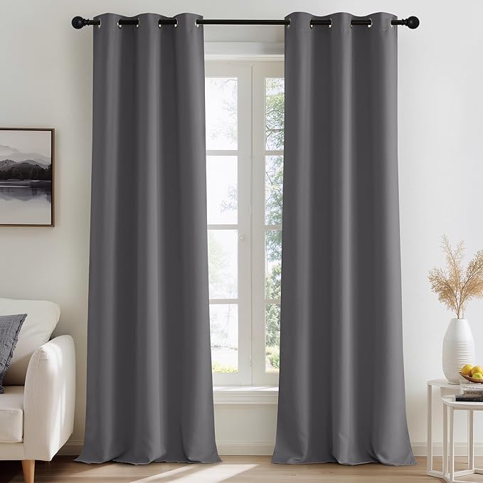 NICETOWN Grey Light Blocking Curtains 96 Inches Long 2 Panels for Living Room, Bedroom, Office Thermal Insulated Blackout Drapes Solid Grommet Noise Reducing Window Curtains, W40