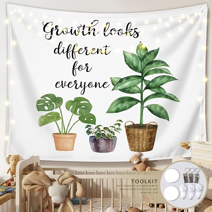LIANGW Mental Health Tapestry, Inspirational Classroom Tapestry Wall Hanging, Growth Looks Different for Everyone Motivational Wall Art Tapestries Decor for Therapy Counselor Office, 50x60 Inch