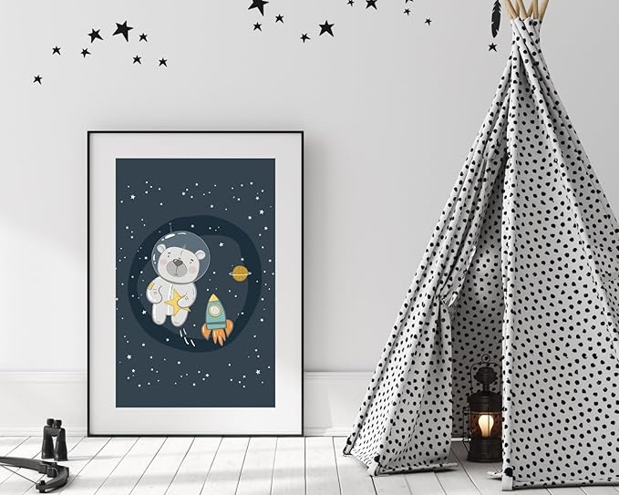VUVUKU Space Nursery Wall Art Themed Decor Baby Kids Room Prints