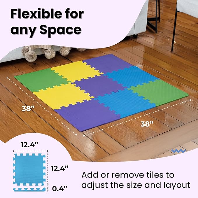 MioTetto Baby Play Mat, Comfortable Tummy Time Mat – Portable Foam Floor Tiles, Safe baby mat for floor for Crawling & Development, Soft play mat for babies 0-6 months, Stylish interlocking foam tiles