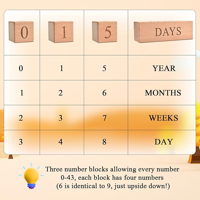 Baby Monthly Milestone Blocks - Handcrafted Wooden Number Blocks for Milestones - Days, Weeks, Months, Years - Ideal for Newborn Photos & First Year Memories
