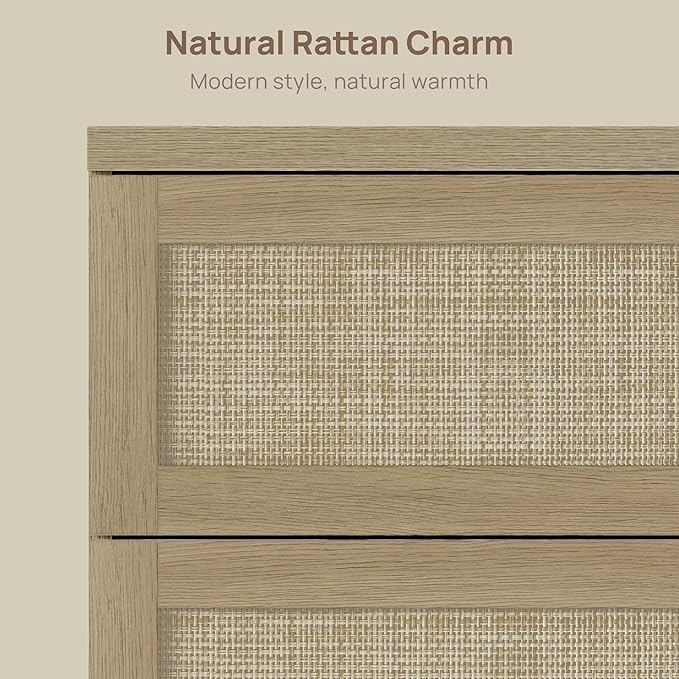 SICOTAS Dresser for Bedroom - Rattan Dresser with 3 Drawers Nursery Dressers & Chests of Drawers Boho Dressers for Bedroom Living Room Small Deep Clothes Closet Storage for Closet Hallway Entryway