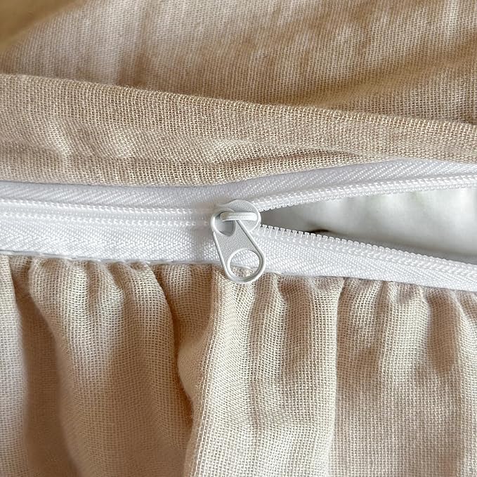 HighBuy Girl Linen Duvet Cover Set Twin XL Beige Ruffle Design,Vintage Floral Yarn Dyed Ruffled Bedding Set Natural French Breathable Farmhouse Bedding - 1 Twin XL Duvet Cover 2 Pillowcases