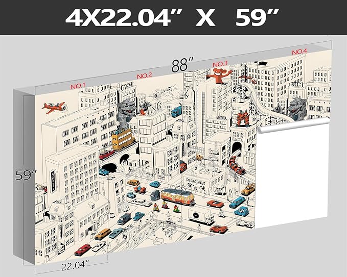XMPMBM-Cartoon Comics City Nursery Room Fabric Wallpaper Kids Bedroom Hand-Painted Graffiti Wall Mural-W 88" X H 59"（36 Square Foot）