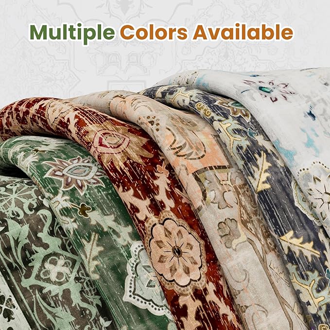 AMTOVO 8x10 Area Rugs for Living Room, Non-Slip Large Boho Vintage Medallion Floral Retro Print Pattern Carpet for Bedroom Dining Room Home Office Nursery Dorm Farmhouse, Dark Green