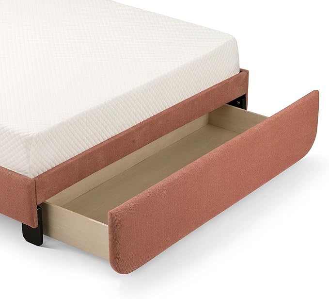 Max & Lily Upholstered Full Bed Frame with Arch Headboard with 1 Drawer End Storage, Upholstered Platform Bed for Kids, No Box Spring Needed, Easy Assembly, Dusty Rose
