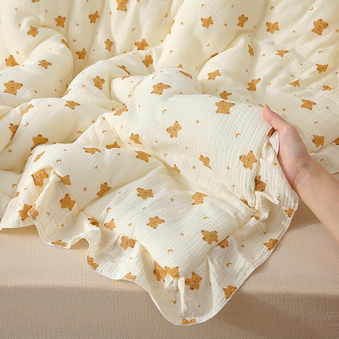 100% Cotton Muslin Crib Comforter/Quilt,Ultra Soft Cozy Reversible Baby Blanket,All Season Toddler Blankets for Boys and Girls, Machine Washable,41"x48"