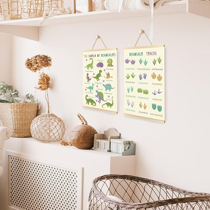 CGBHW Educational Dinosaur Species Tracks Poster Hanger Frame Set of 2 12x16, Dino Room Decor for Boys, Cute Learning Posters Wall Art Hanging Decor for Toddler Kids Baby Room Nursery Bedroom