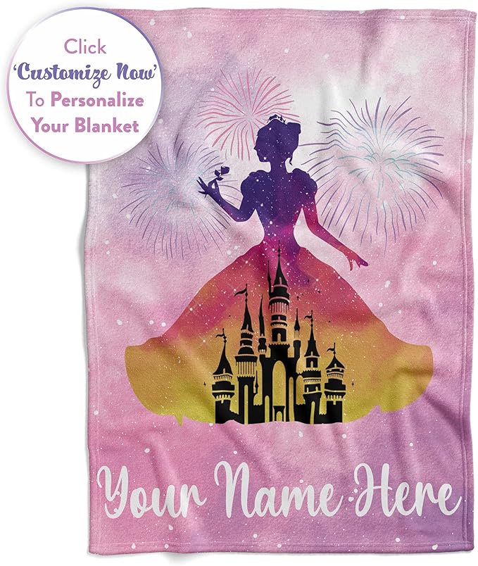 Personalized Princess Blanket for Girls - Ships Next Day, USA Made, Warm, Cozy, Soft Throw for Travel - Pink Room Decor - Plush Fleece or Sherpa Blanket with Custom Name (Fleece - 60x80)