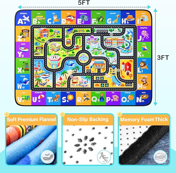 ABC Kids Rugs for Playroom 3x5FT Non-Slip Play Carpet Baby Play Mat for Floor Washable Alphabet Nursery Preschool Daycare Classroom Carpet