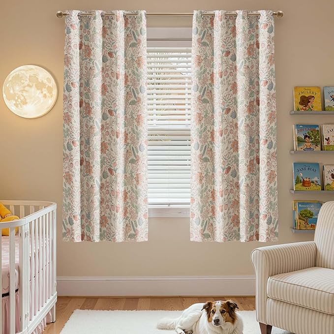 jinchan Nursery Curtains 95% Blackout Pink Floral Curtains for Girls Room, 72 Inch Length Farmhouse Drapes for Bedroom Living Room Darkening Window Treatment Grommet Top Set of 2 Panels