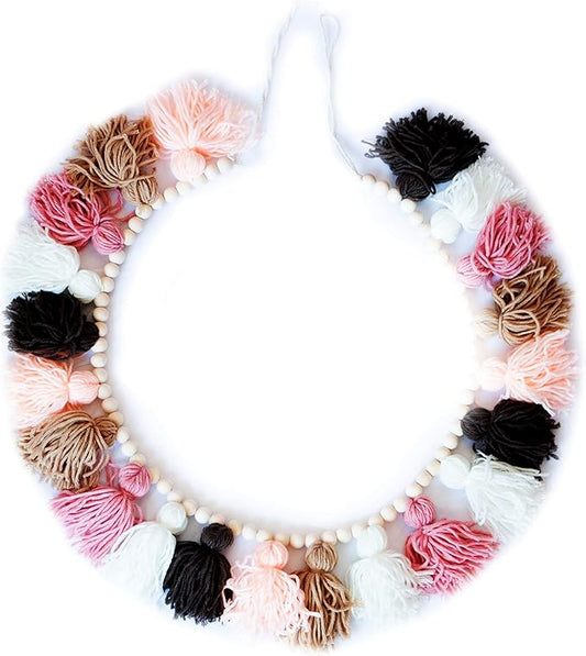 Decocove Tassel Garland - Boho Tassel Garland with Wood Beads - Wall Decor for Dorm, Girls Room and Nursery Room (50 inch)