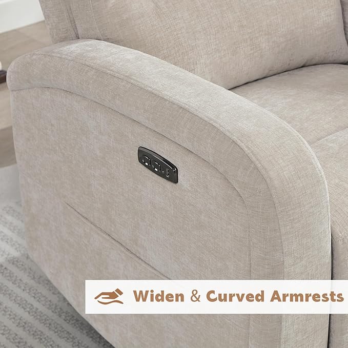 Glider Recliner Nursery Chair, Power Swivel Rocker Recliner with Adjustable Backrest Support, Swivel Rocking Nursery Recliner Chairs with USB and Type-C Ports for Living Room, Chenille Camel