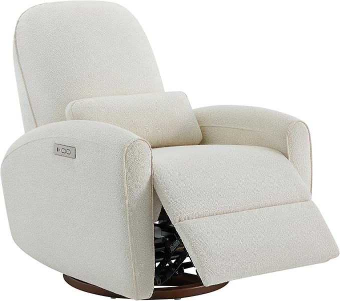 Watson & Whitely Power Recliner Chairs, Swivel Nursery Recliner Glider with Pillow Lumbar Support & Solid Wood Base for Living Room, Cream