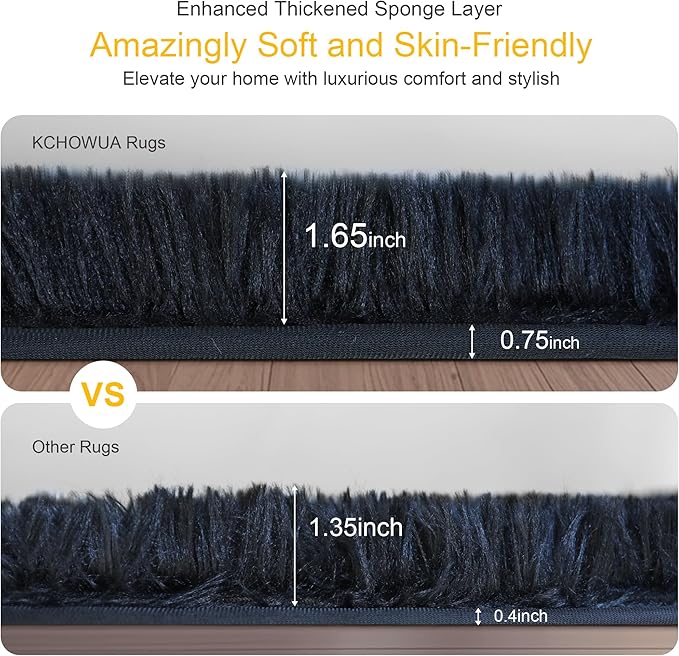 Thick Area Rug Black Fluffy Shag 3x5 for Bedroom, Ultra Soft Thickened Plush Washable Carpet, Non-Slip Cozy Shaggy Fuzzy Rug for Living Room Nursery Dorm Playroom Kids Baby Room