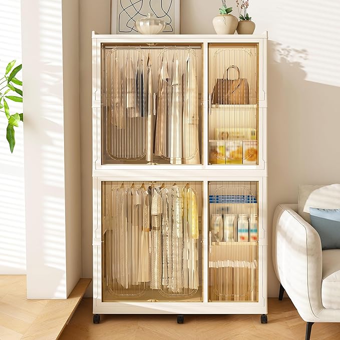 Portable Closet Wardrobe, Foldable Clothes Organizer with 6Cubes Storage, Easy Assemble Clothing Organizer with Magnet Doors, Wardrobe Storage Cabinet For Kids,Baby,Adult (36"L x 62"H(Upgrade))