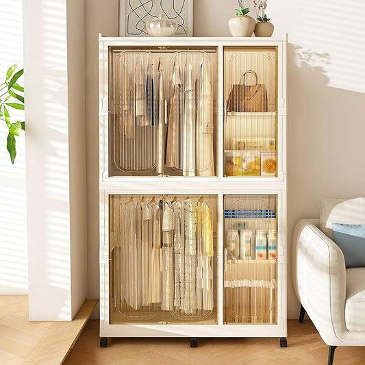 Portable Closet Wardrobe, Foldable Clothes Organizer with 6Cubes Storage, Easy Assemble Clothing Organizer with Magnet Doors, Wardrobe Storage Cabinet For Kids,Baby,Adult (36"L x 62"H(Upgrade))