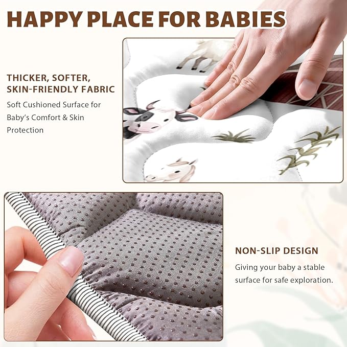 Baby Play Mat 50"x50" Extra Thick Foam Playmat - Water-Resistant Non-Slip Floor Mat & Cushioned Crawling Mat for Babies, Infants & Toddlers for Tummy Time(Cute Farm Animals)