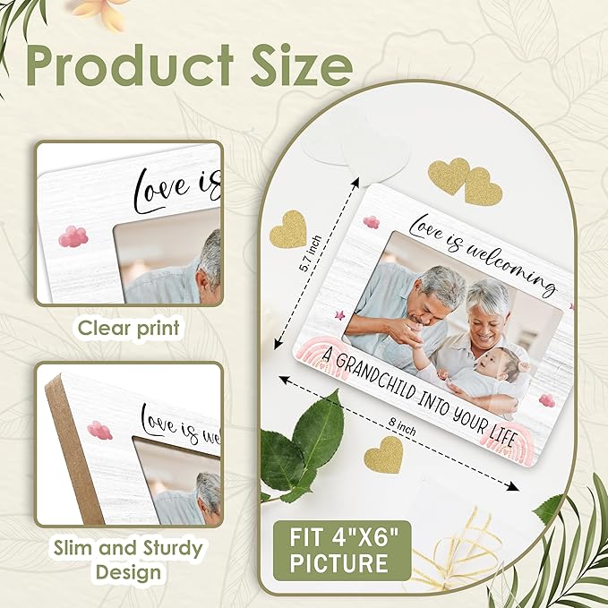 First Christmas Rainbow Baby Picture Frame - Gender Reveal Decorations and Baby Shower Gifts for New Mom Grandparent Pregnancy Announcement Newborn Nursery 4 X 6 Inch Grandparent Keepsake Frame - A20