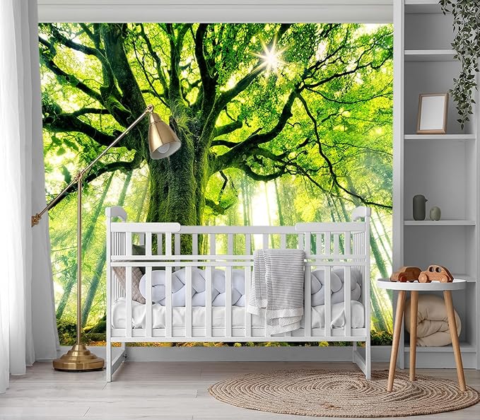 XMPMBM-Green Forest backsplash Large Decorative Wallpaper Large Tree Bedroom Bathroom Wall Mural- W 154" X H 105"（112 Square Foot）