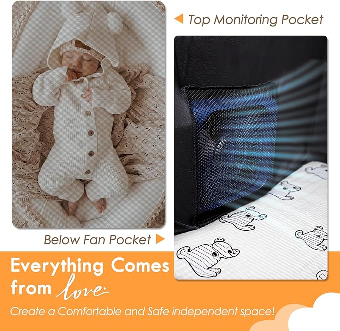Blackout Tent for Pack N Play, Foldable Travel Sleep Tent for Cribs, Double-Sided Zipper, Breathable Blackout Baby Toddler Bed Canopy Cover, Fan & Monitor Pouch, NOT FIT Full-Size Cribs